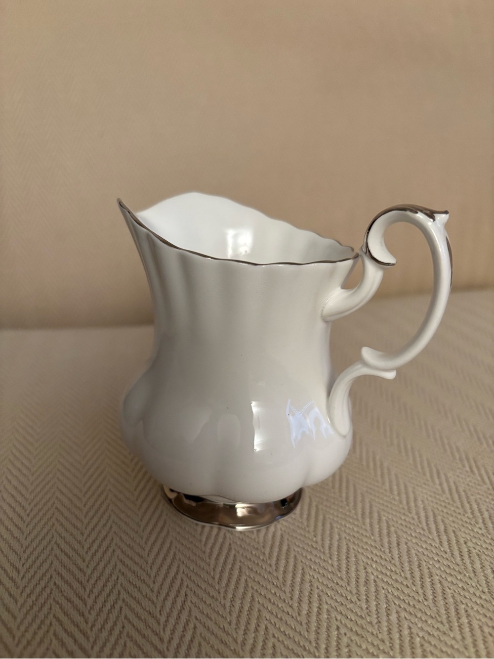 Royal Albert White Porcelain Creamer with Silver Trim
